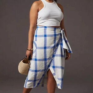 Anthropologie Maeve Asymmetric Wrap Skirt. Blue Motif Size 18W-NWT